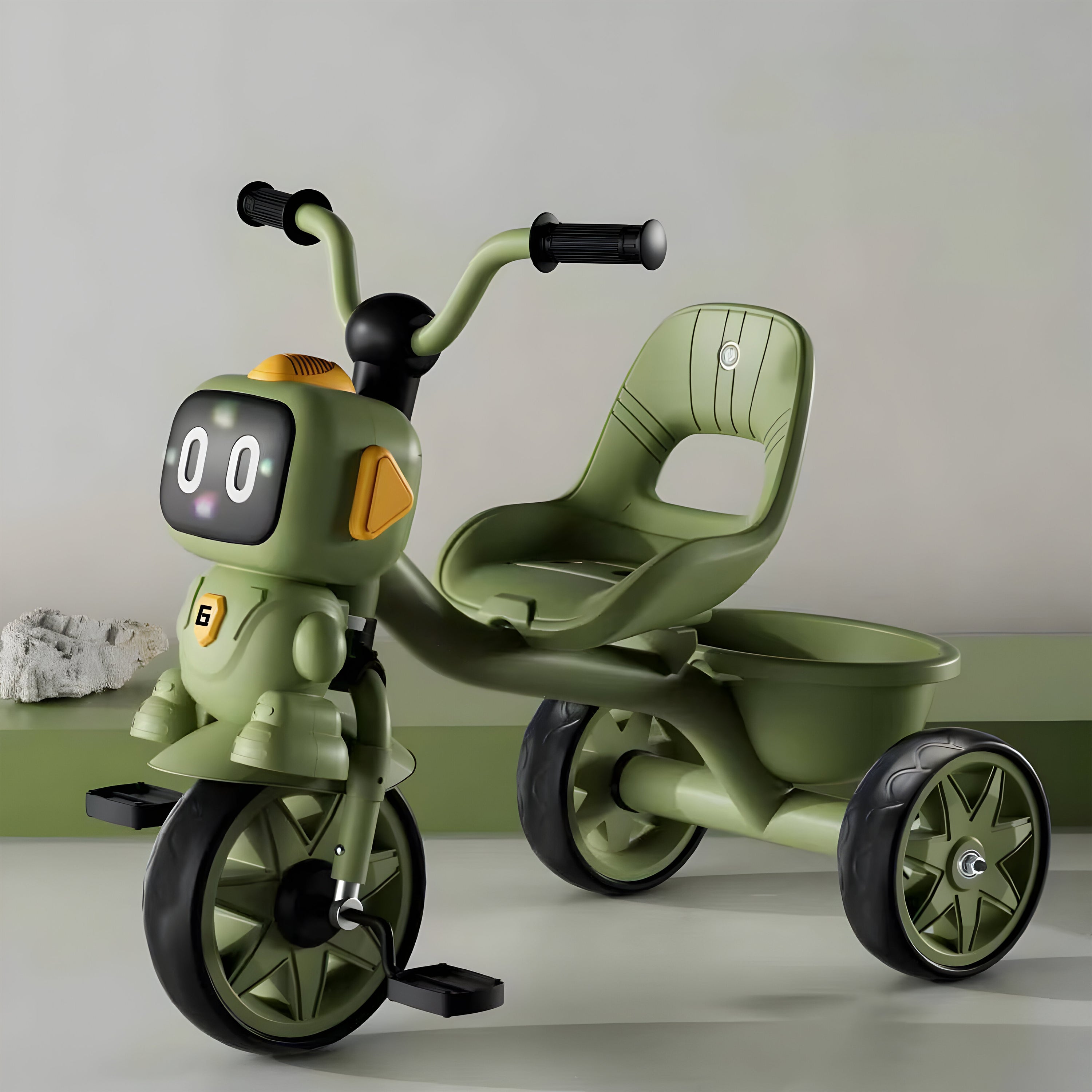 Robo Face Tricycle for Kids (2–5 Yrs) – Music, Lights & Storage Basket - [UAE]