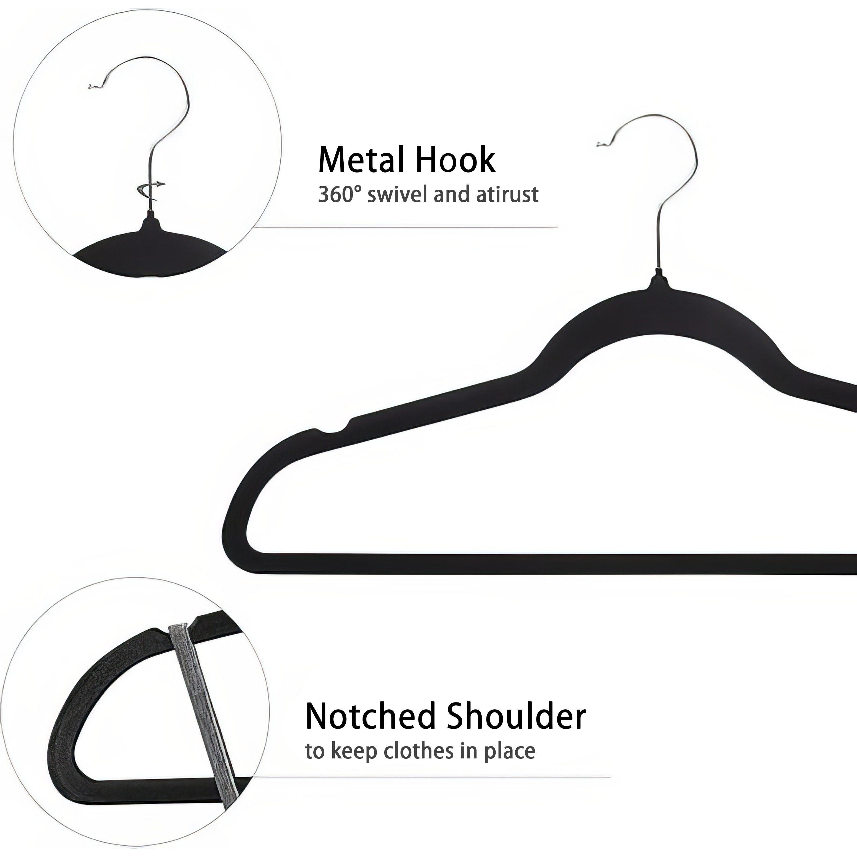 50-Pack Ultra-Thin Velvet Hangers – Non-Slip, Space-Saving Clothes Hangers with 360° Swivel Hook - [UAE]
