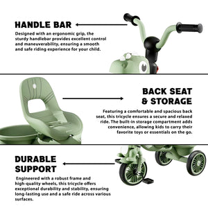 Dinosaur Face Tricycle for Kids (2–5 Yrs) – Music, Lights & Rear Basket – Toddler Cycle for Boys & Girls - [UAE]