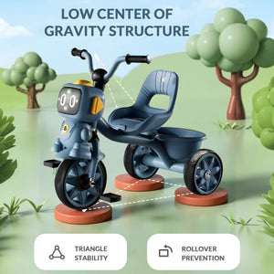 Robo Face Tricycle for Kids (2–5 Yrs) – Music, Lights & Storage Basket - [UAE]