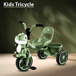 Dinosaur Face Tricycle for Kids (2–5 Yrs) – Music, Lights & Rear Basket – Toddler Cycle for Boys & Girls - [UAE]
