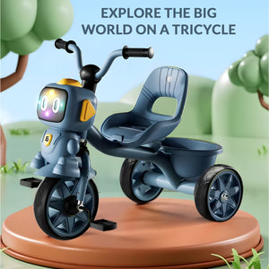 Robo Face Tricycle for Kids (2–5 Yrs) – Music, Lights & Storage Basket - [UAE]