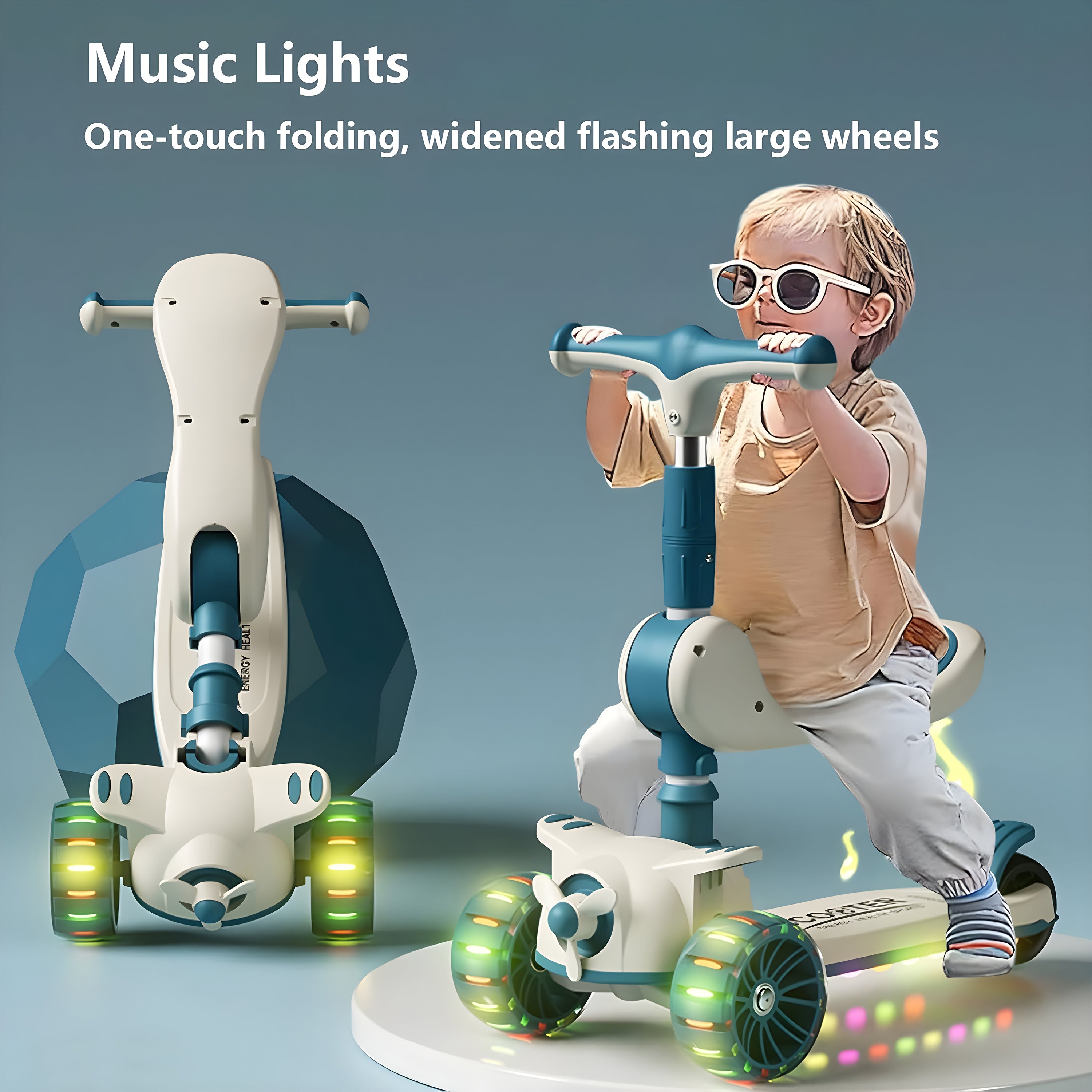 Kids 3-Wheel Scooter: Foldable 2-in-1 Sit/Stand | LED Wheels | Adjustable | Ages 3+ - [UAE]
