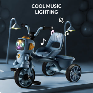 Robo Face Tricycle for Kids (2–5 Yrs) – Music, Lights & Storage Basket - [UAE]