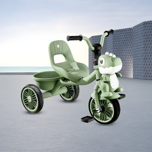 Dinosaur Face Tricycle for Kids (2–5 Yrs) – Music, Lights & Rear Basket – Toddler Cycle for Boys & Girls - [UAE]